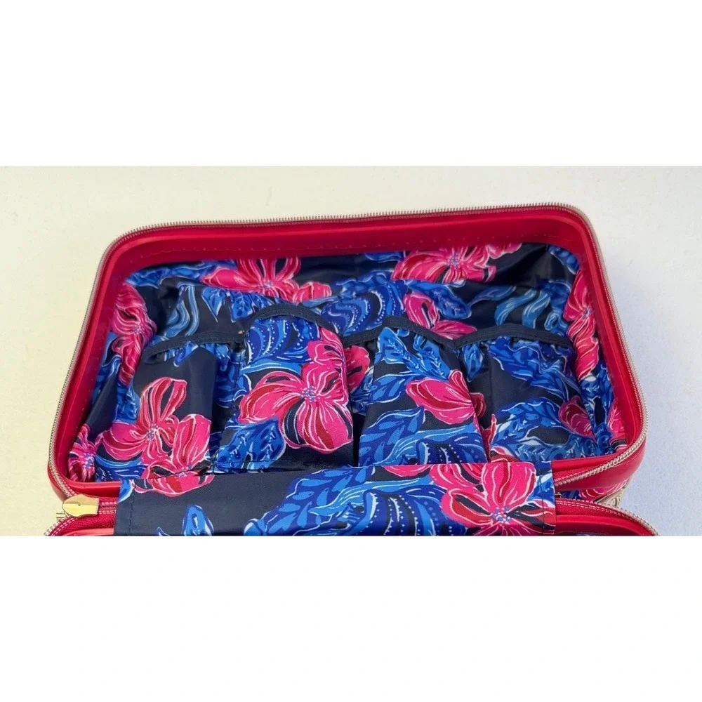 Lilly Pulitzer Hard Shell Train Case Navy Pink Floral Vanity Travel Makeup Bag